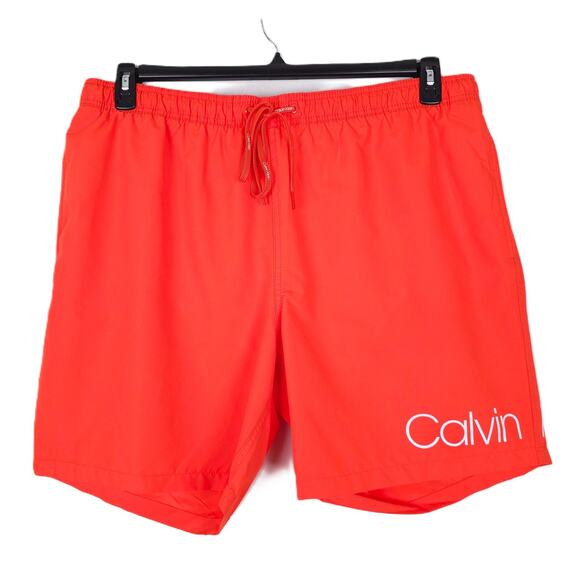 Calvin Klein Men's Volley Logo 7" Mesh Lined Swim Trunks Orange XXL NWT - Picture 1 of 9